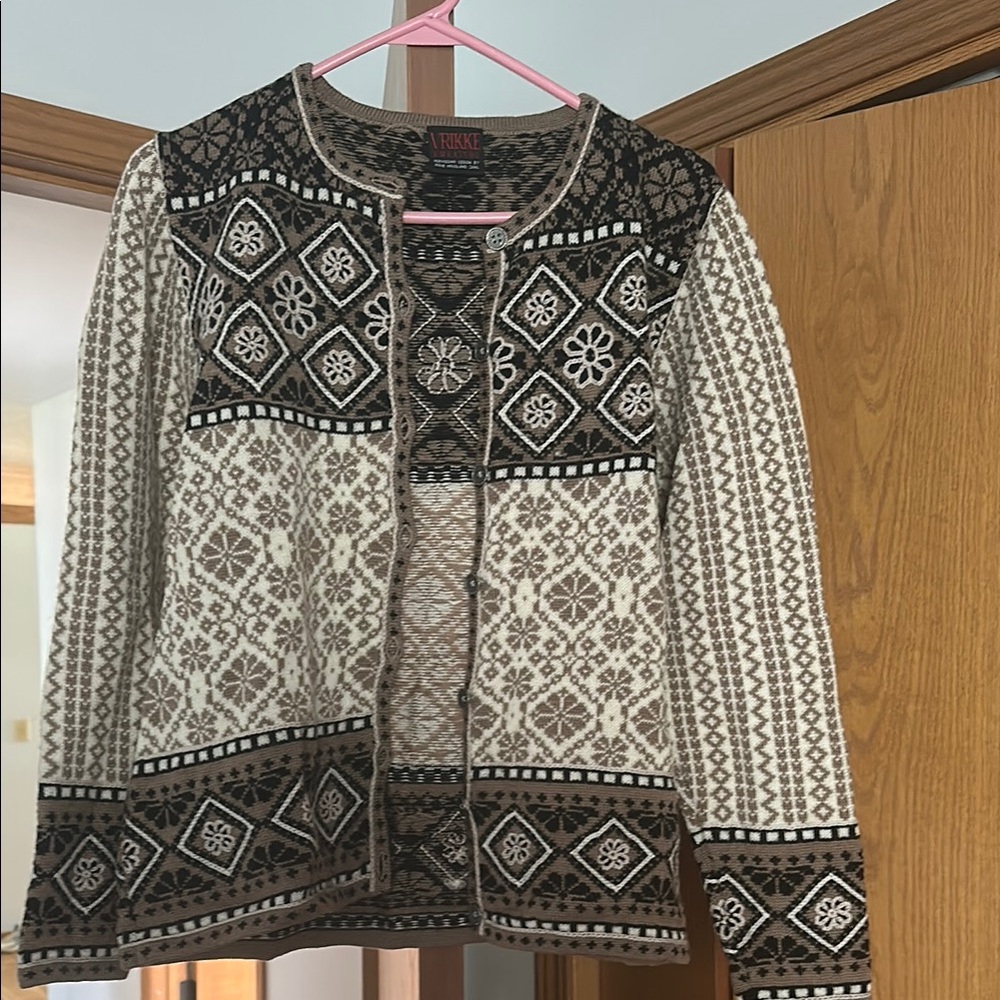 Nordic Black and Cream Geometric Cardigan Sweater